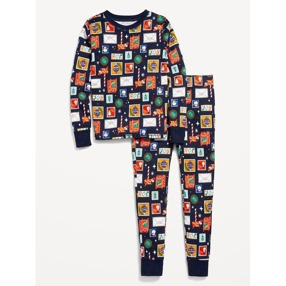 Old Navy Kids Unisex Printed Snug Fit PJ Set - Blue Holiday Delivery - XL (12)